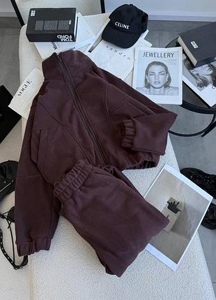 Жіночий повсякденний спортивний костюм двійка теплий штани та кофта на змійці з капюшоном тканина двосторонній теплий фліс туреччина