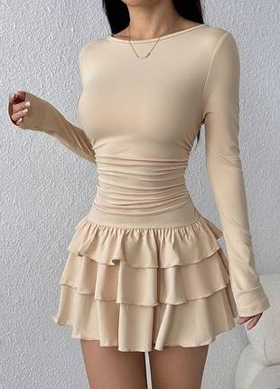 Жіноча повсякденна класична міні коротка сукня плаття із рукавами тканина віскоза