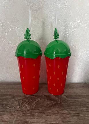 Детский стакан с трубочкой клубника