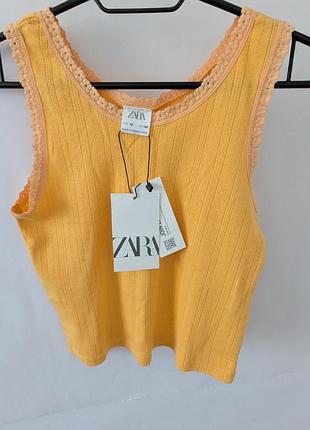 Майка для девочки zara, 10, 140, желтый, хлопок, короткая, кроп, топ, детки,зара