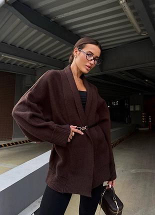Жіночий стильний кардиган з поясом вовна віскоза шоколадний молочний  чорний
