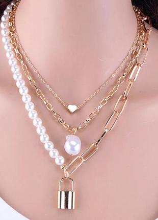 Цепочка ожерелье чокер жемчуг жемчужина многослойная