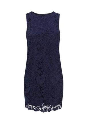 Вечернее синее кружевное платье мини без рукавов дорогое кружево нарядное1 фото