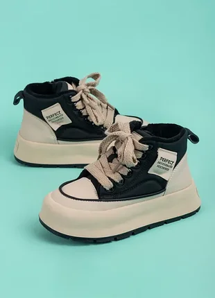 Черевики для дівчаток c30967-20 демі демісезоннібежеві чорні на байці утеплені