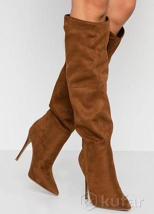 Ботфорти гірчичні коричневі на каблуку