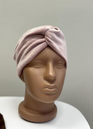 Пов'язки чалма на голову осіння велюрова плюш рожева пудрова