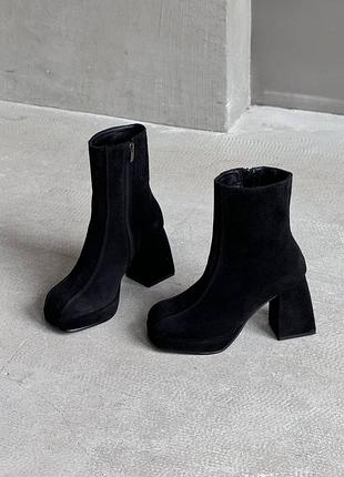 Натуральная замша, удобные черные женские деми ботильоны
