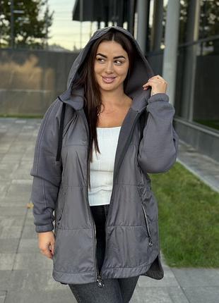 Комбінована куртка-кардиган на блискавці з капюшоном з кишенями з асеметричним низом