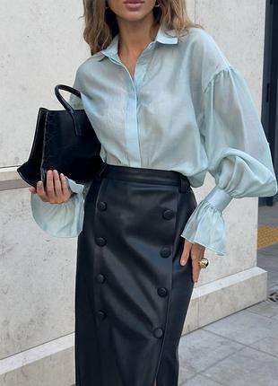 Накладной платеж ❤ кожаная юбка миди на высокой талии с пуговицами