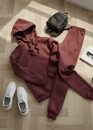 Теплый базовый костюм премиум качества худи и штаны спортивный повседневный удобный качественный комплект кофта с капюшоном джоггеры унисекс парные женский чел