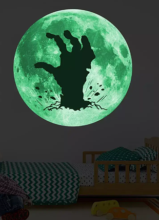 Наклейка на хелловін фосфорна рука 30 см салатовий