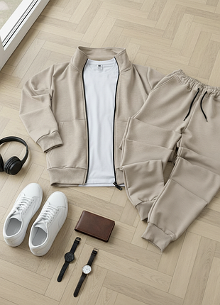 Демисезонный комплект 3в1 сопер штаны футболка повседневный спортивный качественный костюм олимпийка кофта без капюшона джоггеры легкий весенний летний