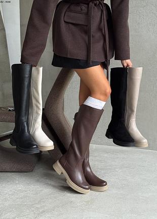 Чоботи з натуральної шкіри та замші жіночі демісезонні єврозима
