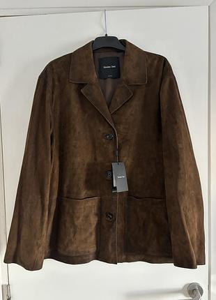 Новий шкіряний коричневий піджак massimo dutti