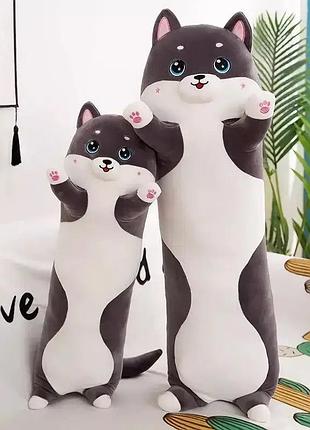 Игрушка котик темно серый с мордочкой 50 см
