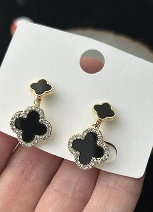 Клипсы серьги ванклиф, кліпси клевер, кліпси конюшина, на не проколоті вуха, не пробиті вуха, серьги без прокола, хіт, трендові кліпси, вісюльки