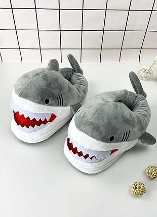 Тапочки плюшевые акула новая серая 36-43 ( 28 см )