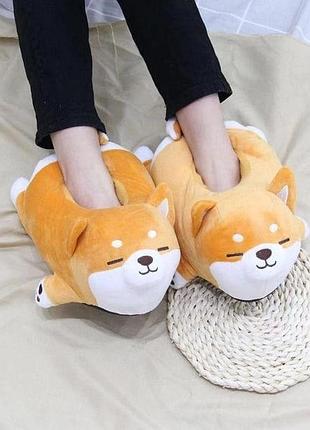 Тапочки плюшевые собака корги 35-41 ( 27 см)