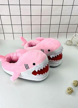 Тапочки плюшевые акула новая розовая 36-43 ( 28 см )