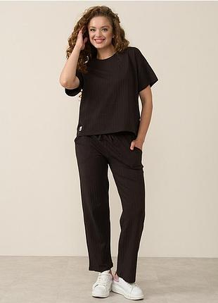 Пижама женская штаны и футболка коричневая 19068