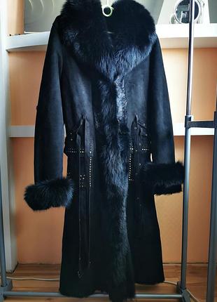 Женская чёрная дубленка с песцовым воротником ❤️‍🔥