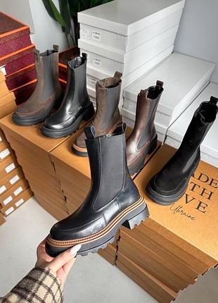 Черевики челсі з натуральної шкіри та замші жіночі