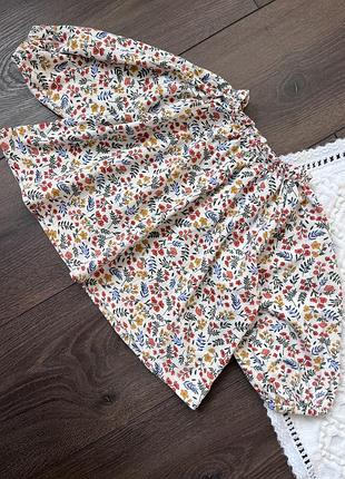 Молочна бежева блуза з кольоровими квітами широкими довгими рукавами на резинці next некст для дівчинки 74 80 86 см 9-12 12-18 м їм