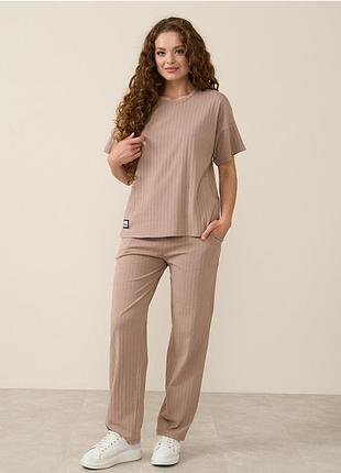 Піжама жіноча штани та футболка бежева 19069