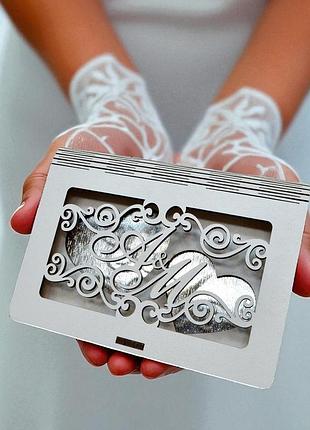 Свадебная подставка для обручальных колец 14 см, футляр с инициалами для обручалок коробочка буквы на свадьбу