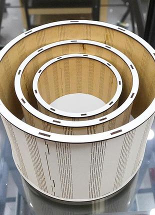 Набор 3 шт: белые подарочные открытые коробки круглой формы 16/21/27 см, деревянная круглая шляпная коробочка для подарка