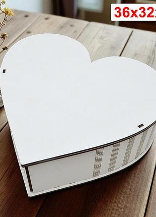 Белая подарочная коробка с крышкой в форме сердца 36 см, деревянная коробочка для подарка белое сердечко бокс под наполнение