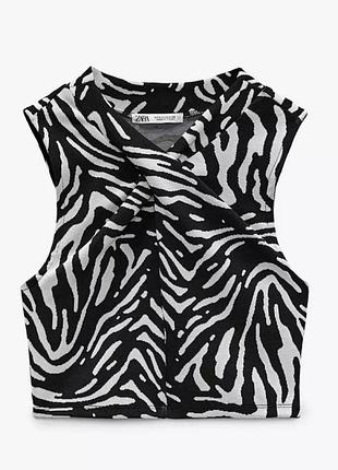 Короткий літній чорно-білий топ, кроп-топ zara у смужку