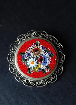 Винтажная итальянская брошка микромозаика