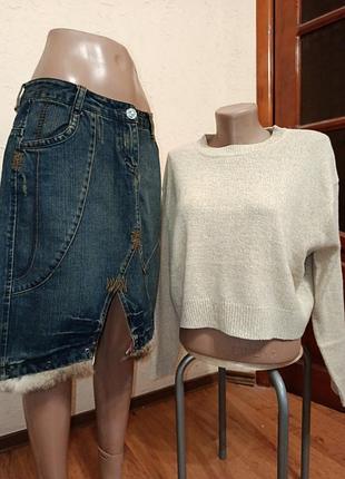 Італія котонова міді спідниця та вільний трикотажний зі спущеними плечима вкорочений джемпер  вказ l, див заміри