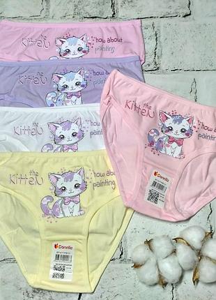Трусики дитячі для дівчинки набір 5 шт бавовняні труси дівчинці donella 122-128 см 6-7 років котик