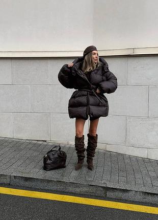 Куртка пуффер-трансформер шоколадного коричневого кольору