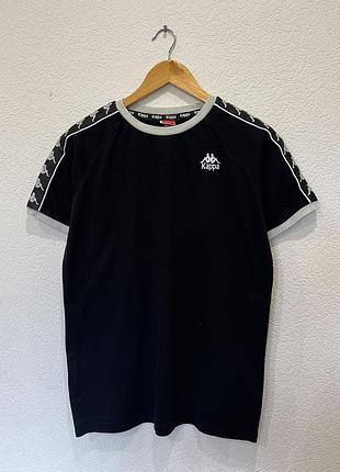 Чоловіча чорна футболка базова капа kappa ра лампасах