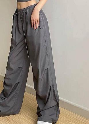 Широкие брюки карго, серые брюки карго
