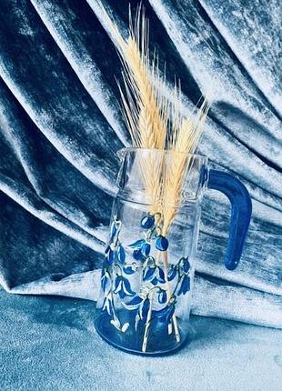 💙 глечик 💙 кувшин вінтажний ручний розпис кольорове скло швеція