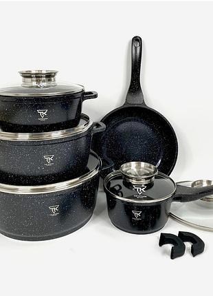 Набор кухонной посуды top kitchen tk00020 с мраморным антипригарным покрытием 16 предметов черный