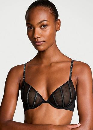 Сетчатый бюстгальтер demi без подкладки с глубоким вырезом и камушками sheer shine. very sexy. victoria’s secret. оригинал 🇺🇸