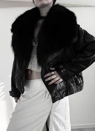 Шуба енот + натуральна шкіра