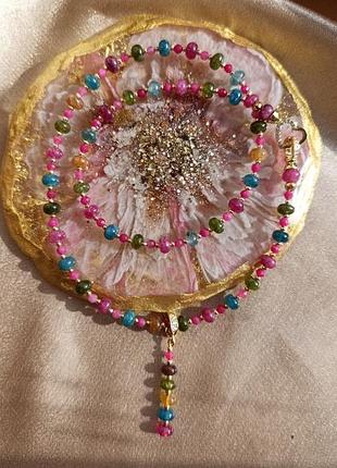 Ожерелье из турмалина и кварца, фурнитура позолота