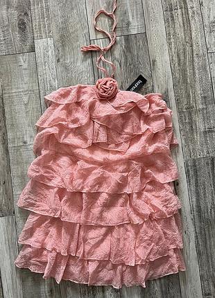 Новенька жіноча коктейльна сукня boohoo коралова з рюшами, розмір eur 40