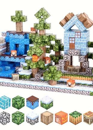 Магнитный конструктор minecraft 100 шт кубики на магнитах детский майнкрафт городок