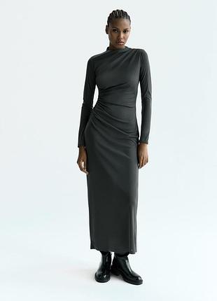 Новое серое платье zara с драпировкой размер м с биркой