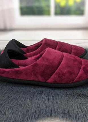 Тапочки чуні жіночі домашні белста бордові велюрові закриті із задником 2956