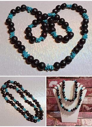 Бусы в стиле эко из натуральных материалов - самшита и ракушки.