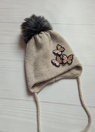 Шапка зима бабочки 5-7роков девочке