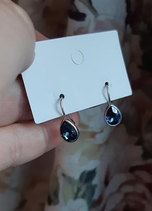 Серьги винтаж,серебро 925, камень топаз 'лондон блю'?, идеальное состояние